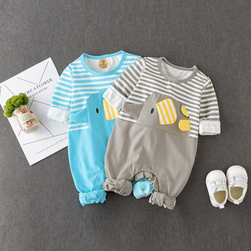 Striped Elephant Print Romper for Infants