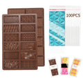 DOCMON Chocolate Molds 2Pcs Deep Silicone Chocolate Mold with 100Pcs Bags Break Apart Non-stick Thick Chocolate Bar Mold Candy Molds Wax Melt Molds for Dubai Knafeh Pistachio Chocolate Bar