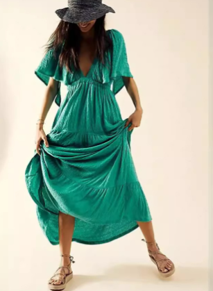 European American Summer V-neck Loose Long Dress