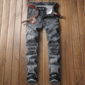 Men's Stretch Biker Jeans with Ruffles - Plus Size
