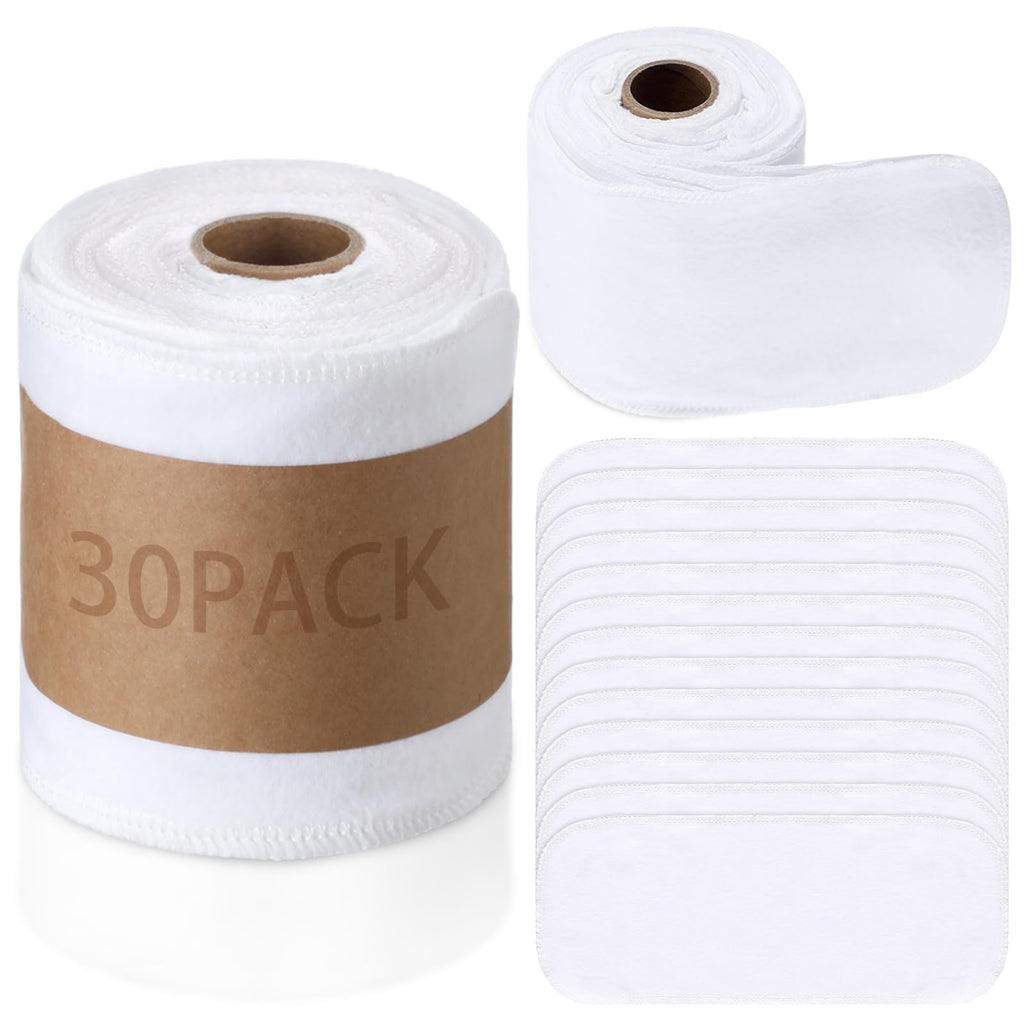 FuWeave 30 Pack Reusable Toilet Paper Towels Bidet Towels Reusable Washable Toilet Paper Bulk Paperless Towels Rolls Cotton Treadmill Family Cloth Wipes(ClassicWhite)