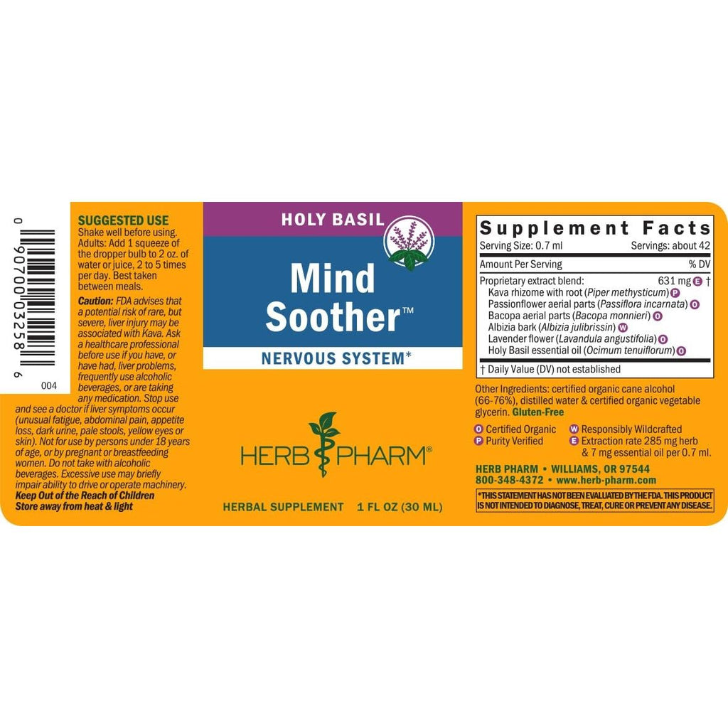 Herb Pharm Anxiety Soother Liquid Herbal Formula with Kava Extract and Holy Basil Essential Oil for Mild and Occasional Anxiety Support - 1 Ounce