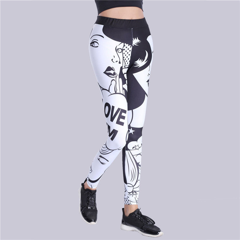 Thick Black and White Letter Print Yoga Leggings