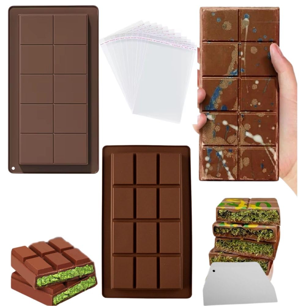 TY & TAY 1 Inch Deep Chocolate Bar Mold For Dubai Chocolate Bar Pistachio Thick Silicone Chocolate Bar Molds For Dubai Chocolate Bar Stuffed Dubai Chocolate And Dubai Chocolate Bar Kit