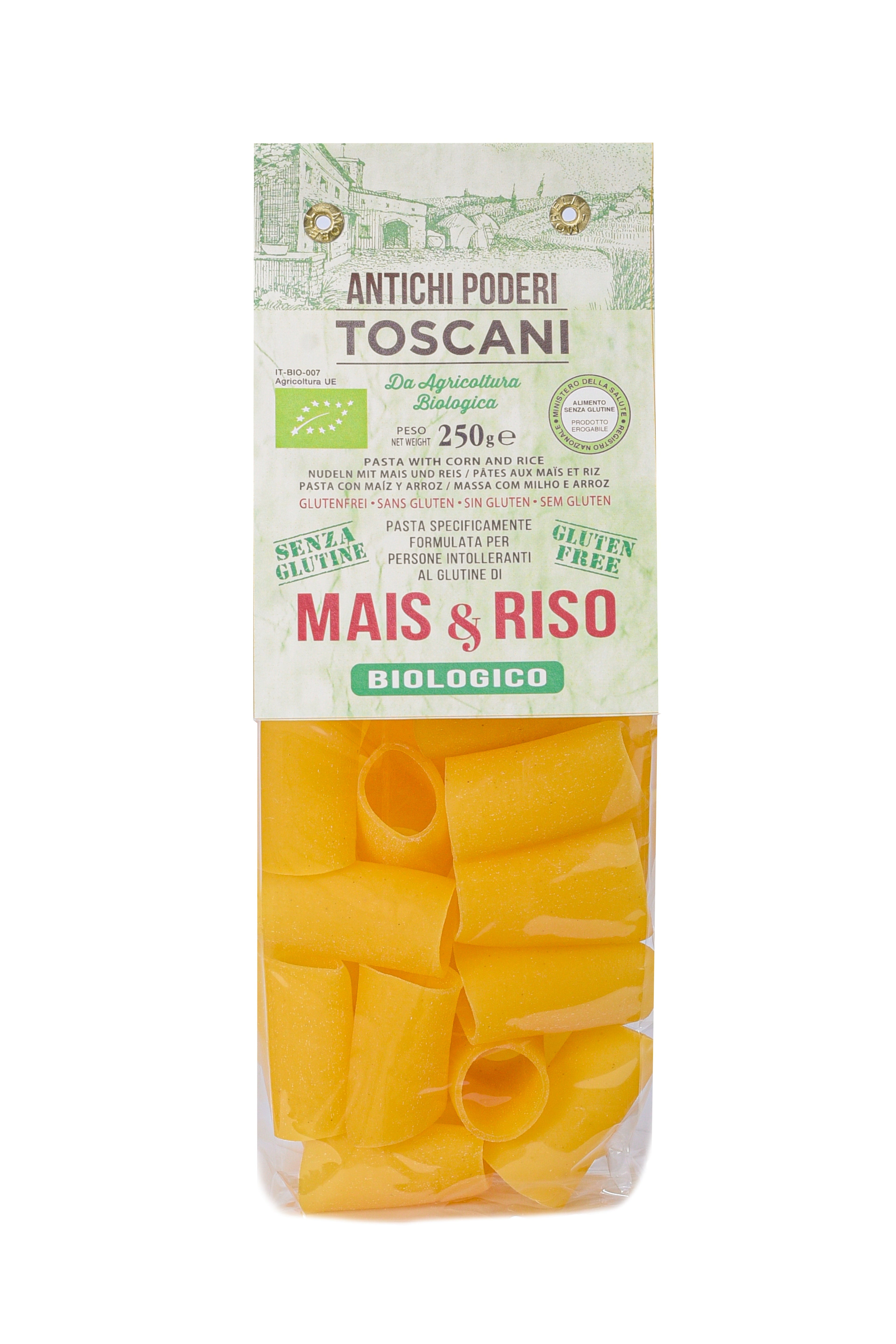 Antichi Poderi Toscani Gluten Free Organic Corn and Rice Paccheri Pasta 8.8oz/250g