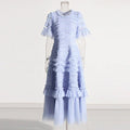 Patchwork Edible Tree Fungus Elegant Dresses For Women Round Neck Short Sleeve High Waist Temperament Dress Female Fashion