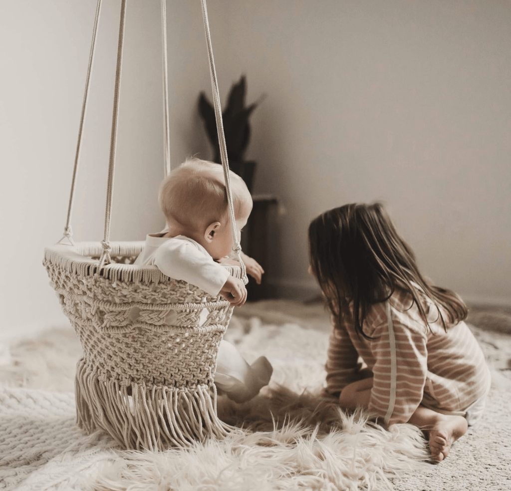 Macramé Baby Swing — Handmade Organic Cotton Nursery Swing