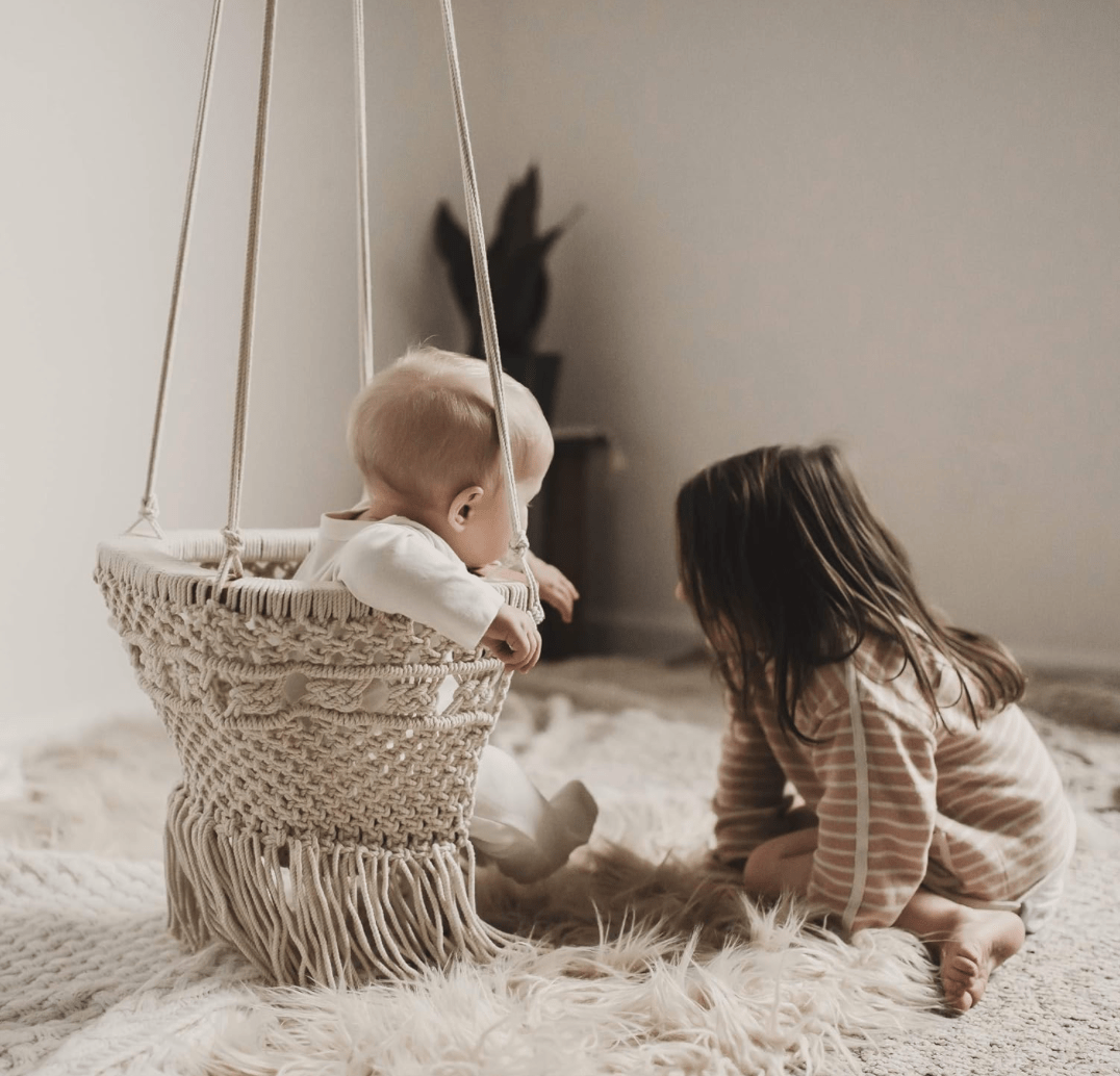 Macramé Baby Swing — Handmade Organic Cotton Nursery Swing