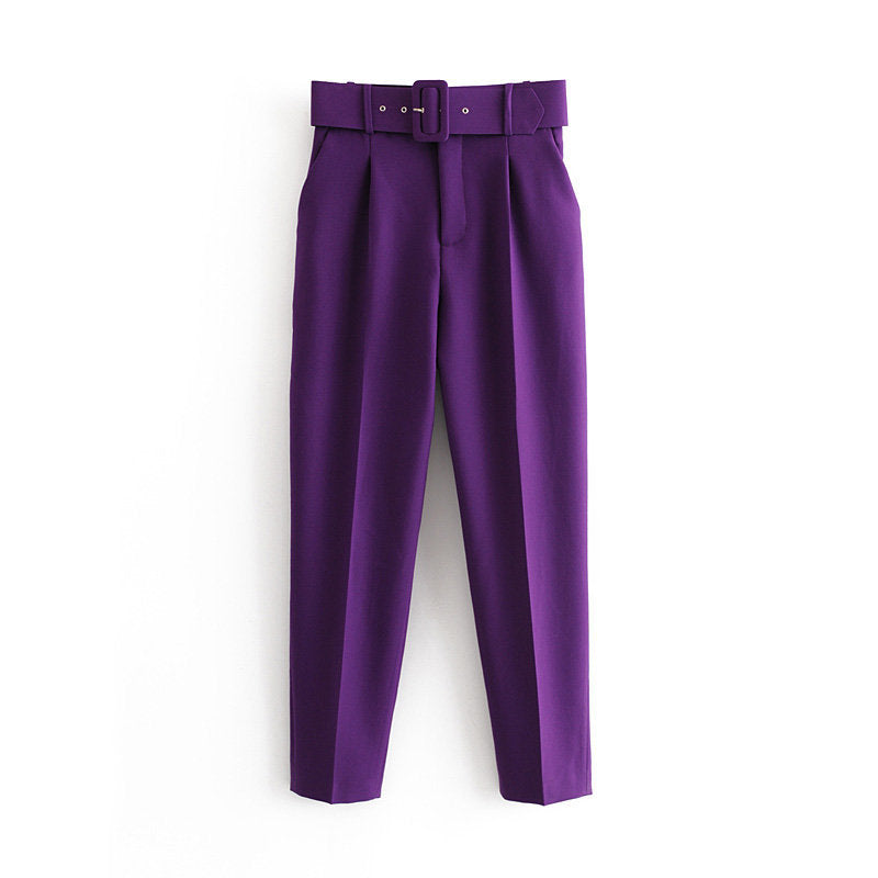 Trendy Women's Pleated Harem Pants with Belt Decor