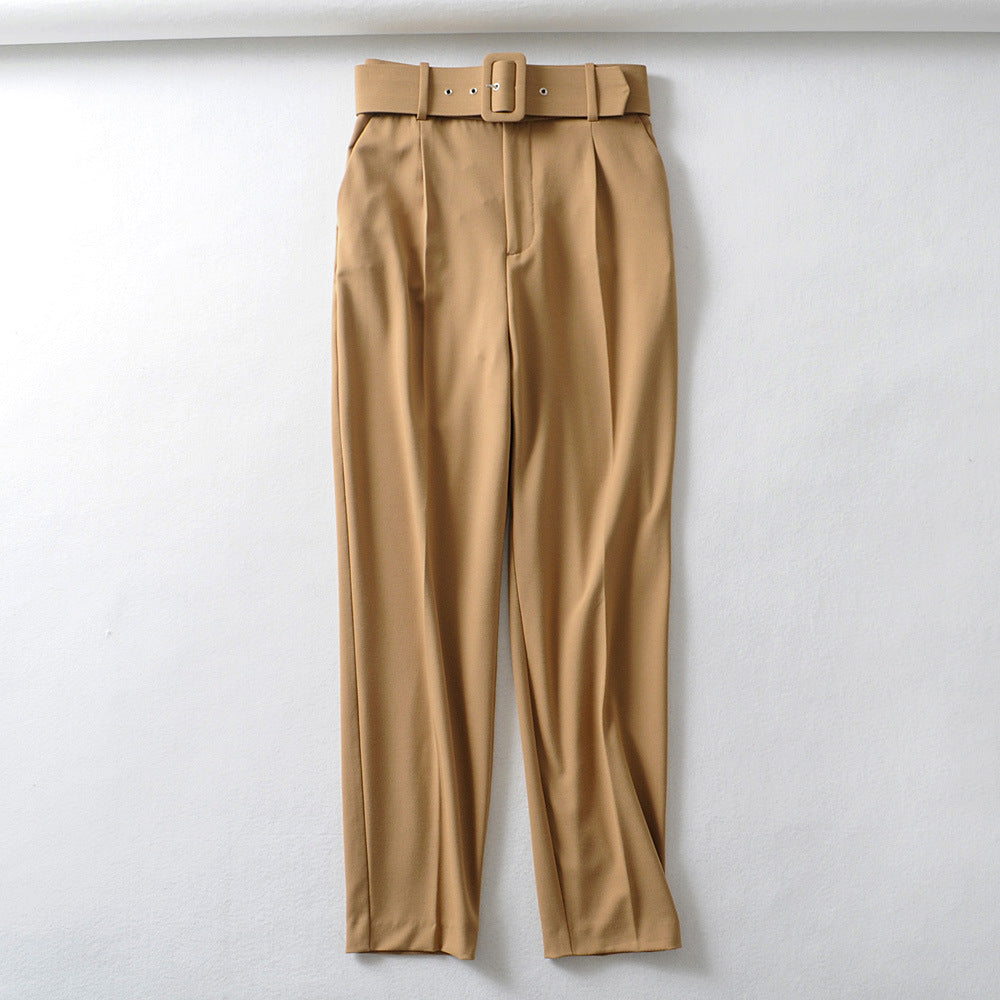 Trendy Women's Pleated Harem Pants with Belt Decor