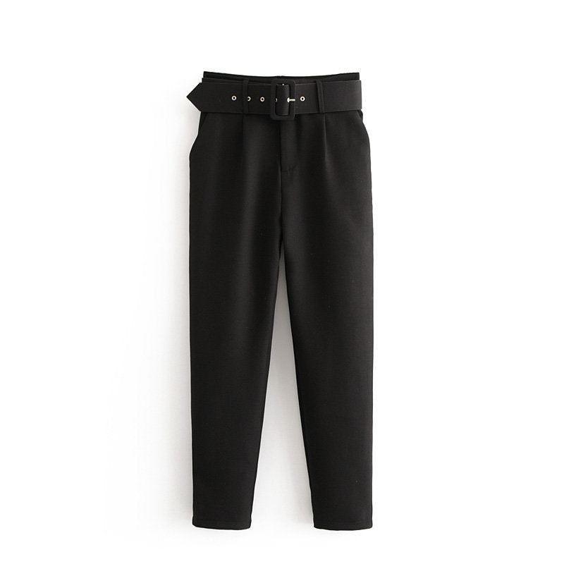 Trendy Women's Pleated Harem Pants with Belt Decor
