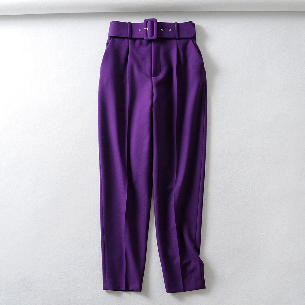 Trendy Women's Pleated Harem Pants with Belt Decor