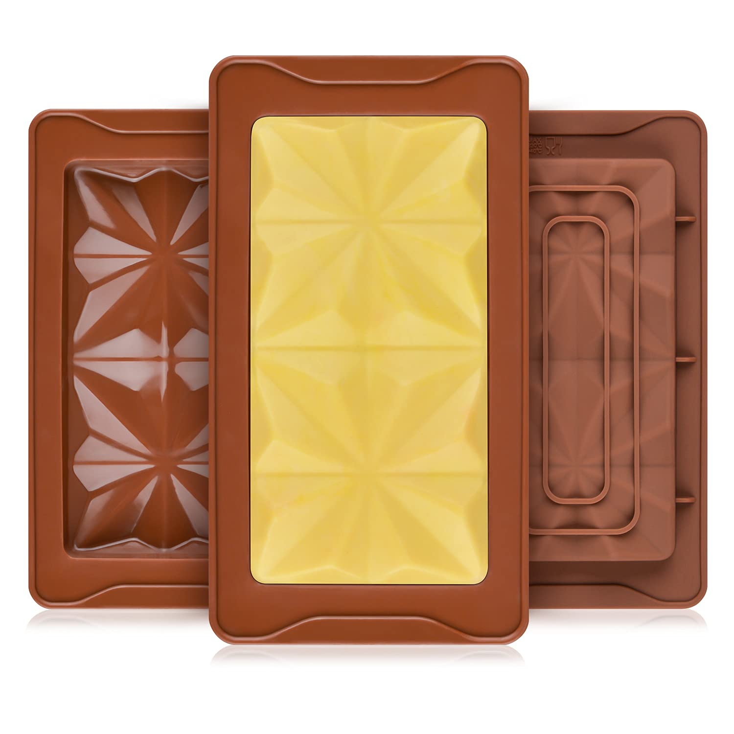 Fimary 3 Pcs Dubai Deep Chocolate Bar Mold Large Stuffed Silicone Molds for Filling Knafeh Pistachio Chocolate Bar and Wax Melts Thick Candy Molds Break Apart (Edelweiss set)